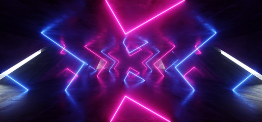 Neon Lights Background Purple Blue Vibrant Lasers Stage Show Underground Garage Hall Tunnel Corridor Cement Concrete Grunge Reflections Dark Empty Abstract Space Ship 3D Rendering