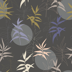 Fototapeta premium Modern vector seamless pattern, botanical motif with stylized twigs and simple geometric shapes like circles.