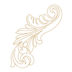 Golden vintage baroque ornament, corner. Retro pattern antique style acanthus.