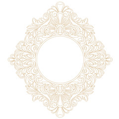 Golden vintage border frame engraving with retro ornament pattern in antique baroque style decorative design. Vector