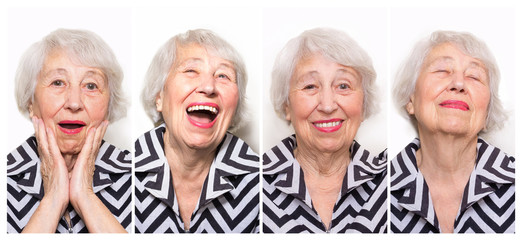 The collage from different emotions of senior woman.