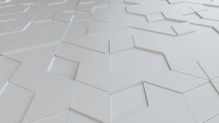 white abstract background with techie hexagons and triangles, 3D rendering, 3d illustration