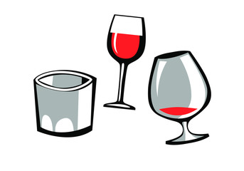wine glass, brandy glass, whiskey glass. vector drawing for illustrations 