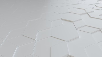 white abstract background with techie hexagons and triangles, 3D rendering, 3d illustration