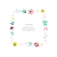 Floral text frame flat hand drawn template
