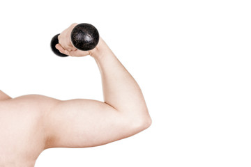 arm with dumbbell isolated on white background