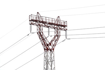Electricity pylon (post). High voltage tower. Isolated on white