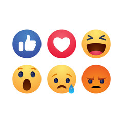 Set of reactions emotion buttons simple flat style vector illustration
