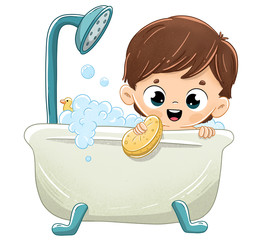 Ni&ntilde;o ba&ntilde;&aacute;ndose en la ba&ntilde;era con espuma