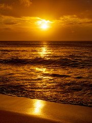 Golden sunset at Sunset Beach in Oahu Hawaii