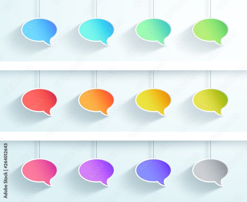 Poster speech bubbles hanging on strings vector colorful 12 set