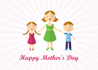 Happy Mother's Day Mom with children cartoon character. Mother with children vector. Mom with daughter and son cartoon character. Important day