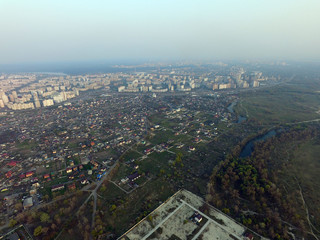Aerial view of the Saburb landscape (drone image). Near Kiev,Ukraine