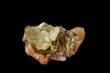 Macro stone Apophyllite mineral on black background