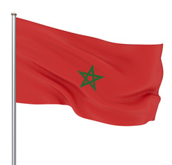Morocco flag blowing in the wind. Background texture. 3d rendering, waving flag. Isolated on white. Illustration.