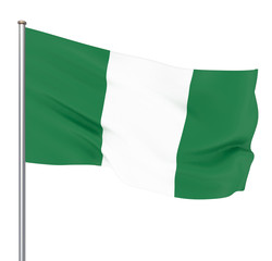 Obraz premium Nigeria flag blowing in the wind. Background texture. 3d rendering, waving flag. Isolated on white. Illustration.
