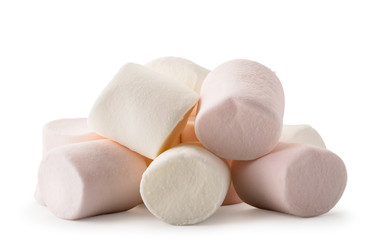 Heap of marshmallows close-up on a white. Isolated