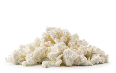 Heap of cottage cheese on a white background. Isolated