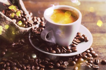 Cup of Coffee and Coffee Beans