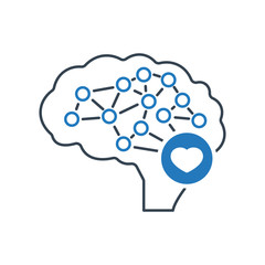 Brain icon with heart sign. Intelligence icon and favorite, like, love, care symbol