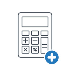 Calculator icon with add sign. Savings, finances icon and new, plus, positive symbol