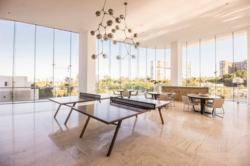 modern dining room with a table and chairs