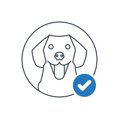 Dog icon with check sign. Labrador retriever icon and approved, confirm, done, tick, completed symbol