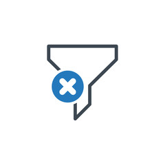 Filter icon with cancel sign. Funnel icon and close, delete, remove symbol