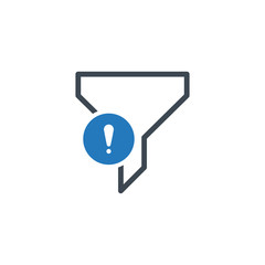Filter icon with exclamation mark. Funnel icon and alert, error, alarm, danger symbol