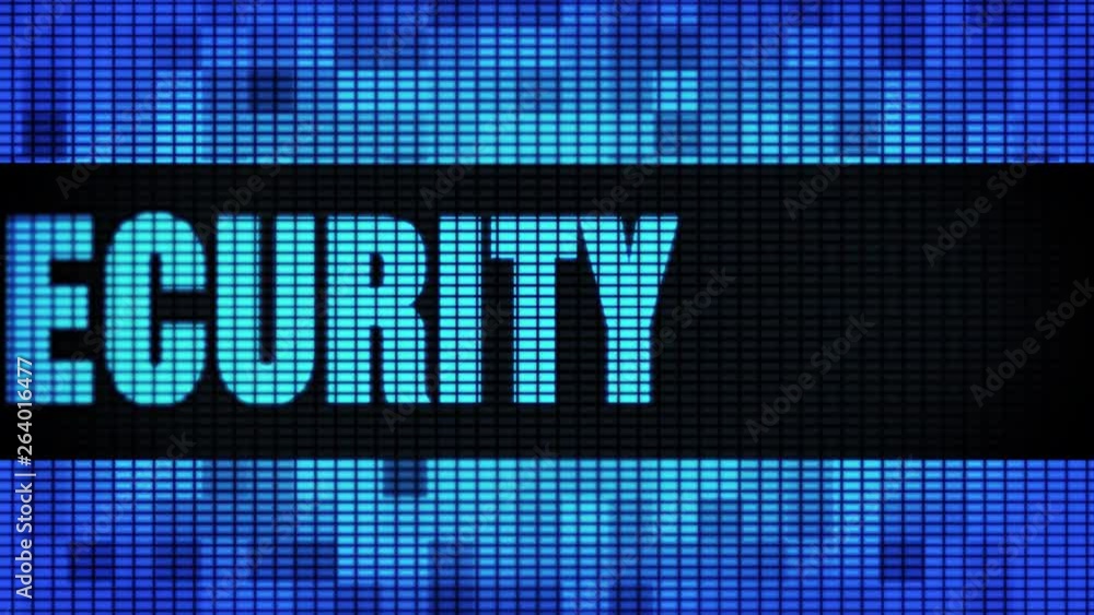 Poster financial security front text scrolling on light blue digital led display board pixel light screen l