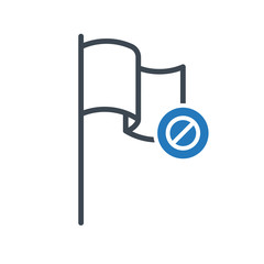 Flag icon with not allowed sign. Location marker icon and block, forbidden, prohibit symbol