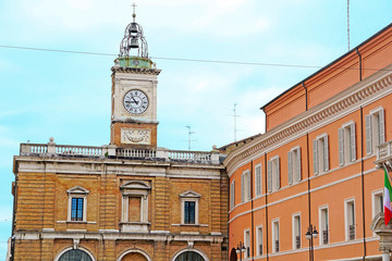 The central square of Ravenna. Town Hall, background