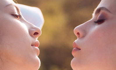 Obraz premium They are simply gorgeous. Adorable women. Pretty women with natural makeup. Visage skincare and makeup. Cute girls with young healthy skin. Natural skincare products. Beauty look of skincare models