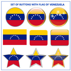 Bright buttons with flag of Venezuela. Colorful illustration with flag for web design. Banner with white background.