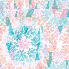 Abstract floral geometric seamless pattern with flowers and triangles. Psychodelic pattern in light pastel  for textiles, sportswear, swimwear, paper, web, apparel.
