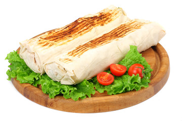 shawarma with lettuce isolated on white background. fast food