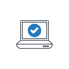 Laptop icon with check sign. Notebook icon and approved, confirm, done, tick, completed symbol