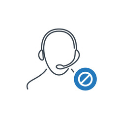 Support icon with not allowed sign. Customer service agent with headset icon and block, forbidden, prohibit symbol