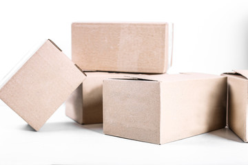 Cardboard boxes for moving on white background