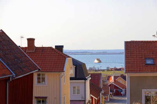 Beautiful small town Granna at the lake Vattern in sweden