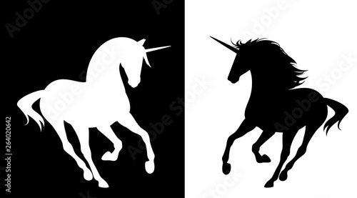 Mythical Unicorn Horse Running Free Black And White Evctor