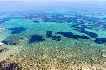 Amazing seascape of coastline of town of Nea Fokea, Kassandra, Chalkidiki, Central Macedonia, Greece