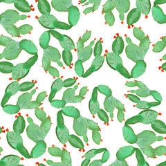 Fototapeta na wymiar Seamless pattern summer cactus watercolor on white background