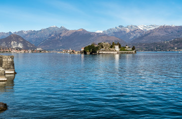 Fototapeta na wymiar View of Island Bella at Lake Maggiore, is one of the Borromean Islands in Piedmont of north Italy, Stresa, Verbania