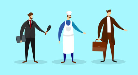 Set of Men Journalist, Chef, Businessman Employees