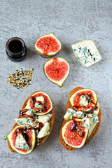 Toasts with figs and blue cheese. Keto diet Keto snack