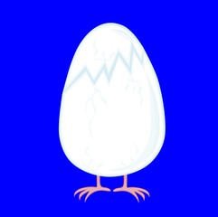 Illustration, subject on blue background - yellow chick hatching from an egg