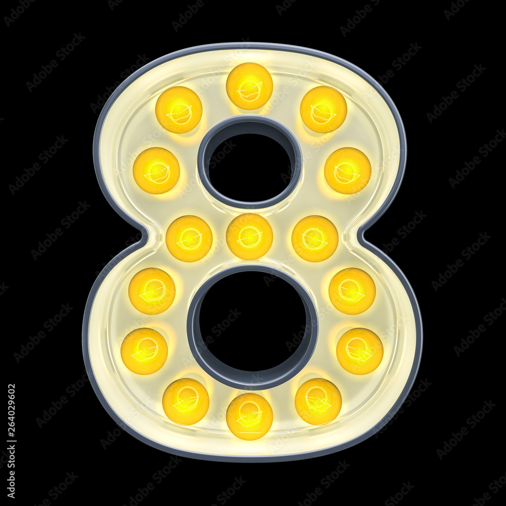 Fototapete light bulb number 8, retro glowing font. 3d rendering