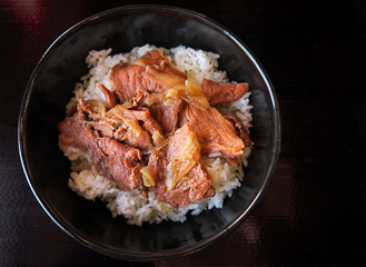 Gyudon - traditional Japanese rice bowl dish. Asian Cuisine. Donburi