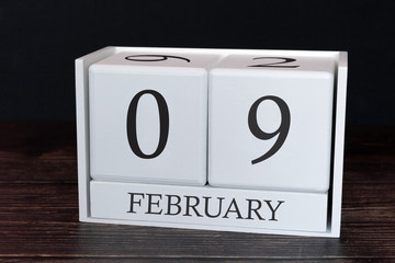 Business calendar for February, 9th day of the month. Planner organizer date or events schedule...